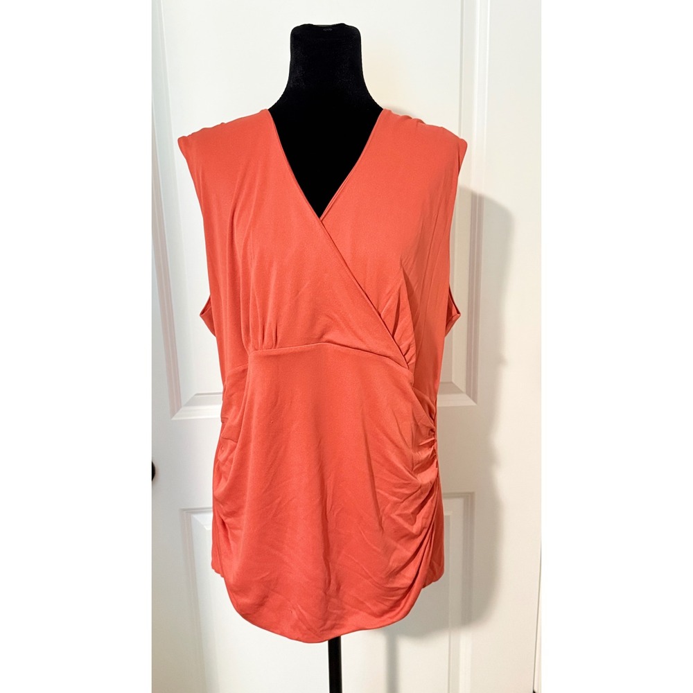 Alfani Coral Sleeveless Surplice V-Neck Ruched Side‎ Size 2x Blouse
